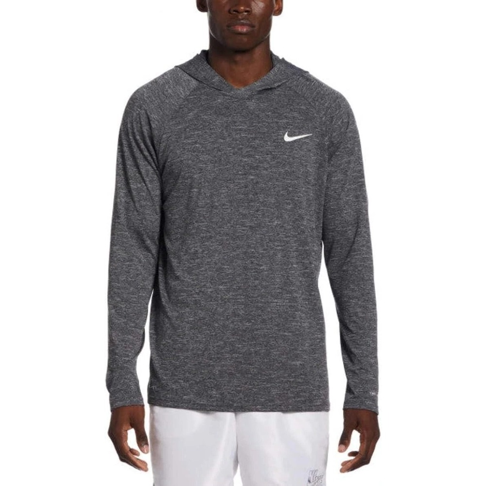 Nike Mens Long Sleeve Hooded Hydrogurad Rash Guard Heather Black White NESSB669